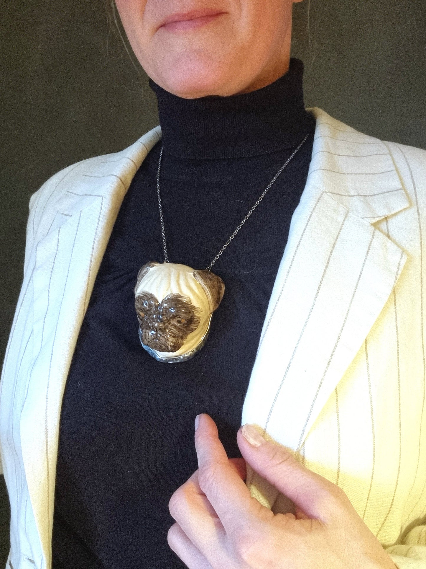 Pug porcelain necklace