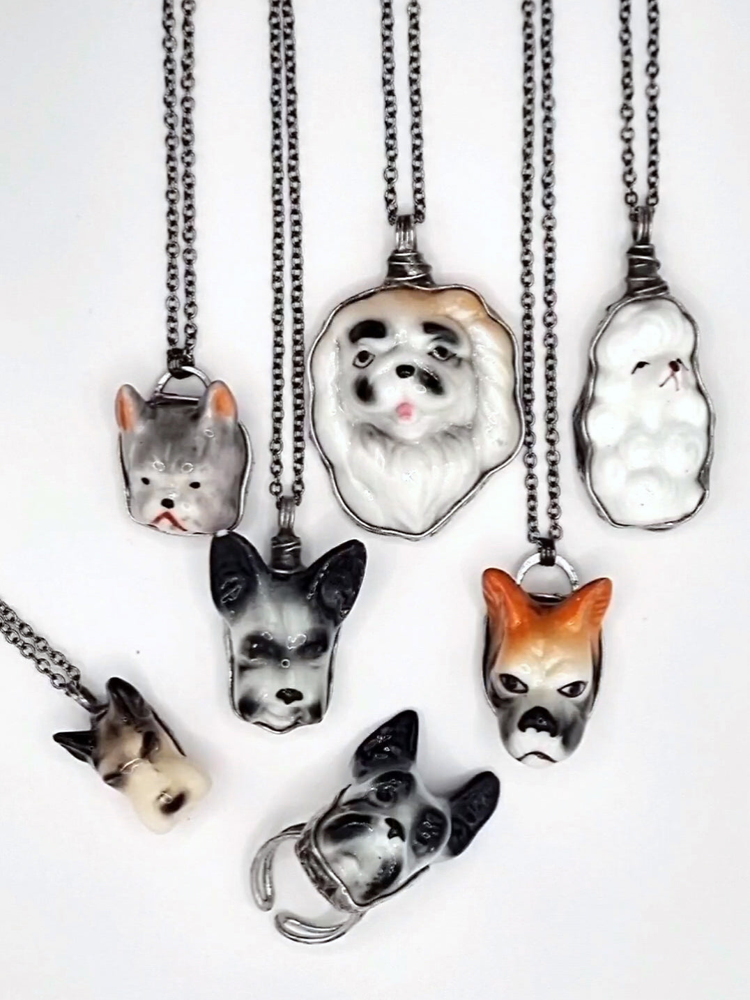 Bulldog porcelain necklace