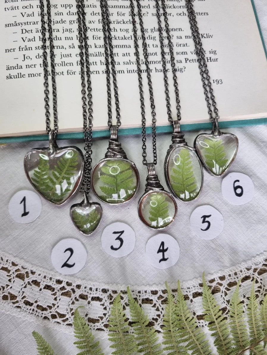 Fern necklaces. Pressed dried fern leaves, Terrarium necklace.
