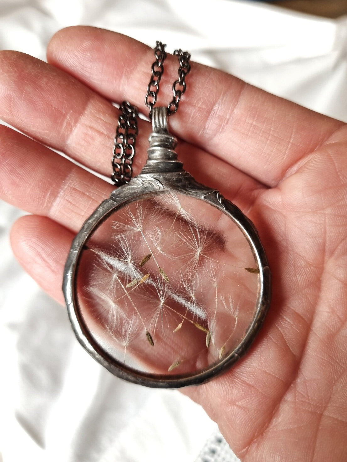 Dandelion seed necklace, Terrarium necklace.