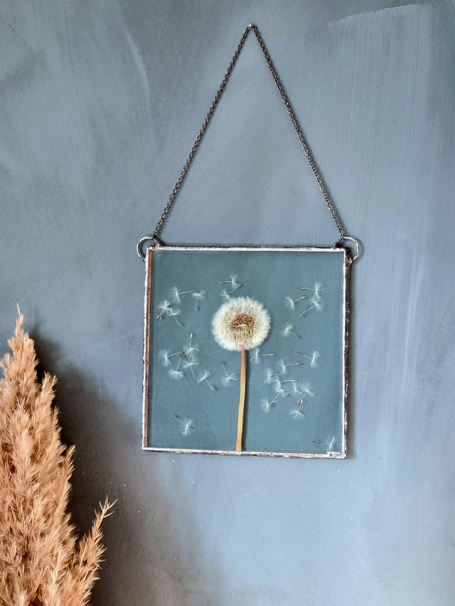 Dandelion botanical wall art, Terrarium decor. Square.