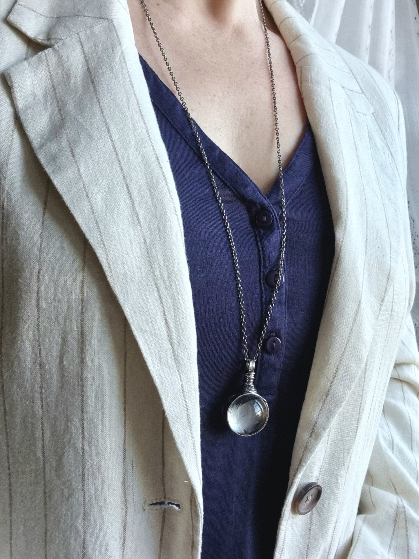 Bird Feather necklace, Down terrarium pendant.