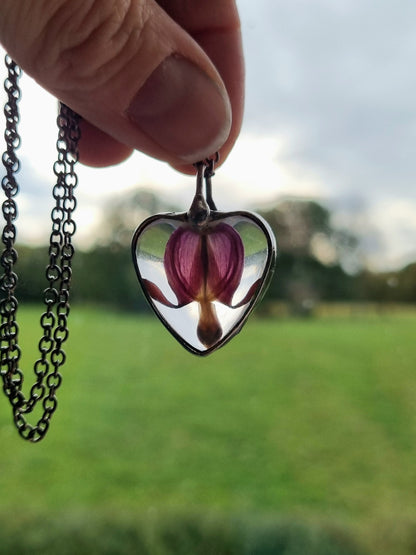 Bleeding heart pendant, heart shaped flower necklace.