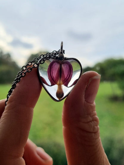 Bleeding heart pendant, heart shaped flower necklace.