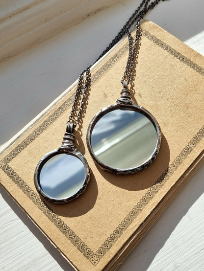 Mirror necklace with upcycled mirror glass