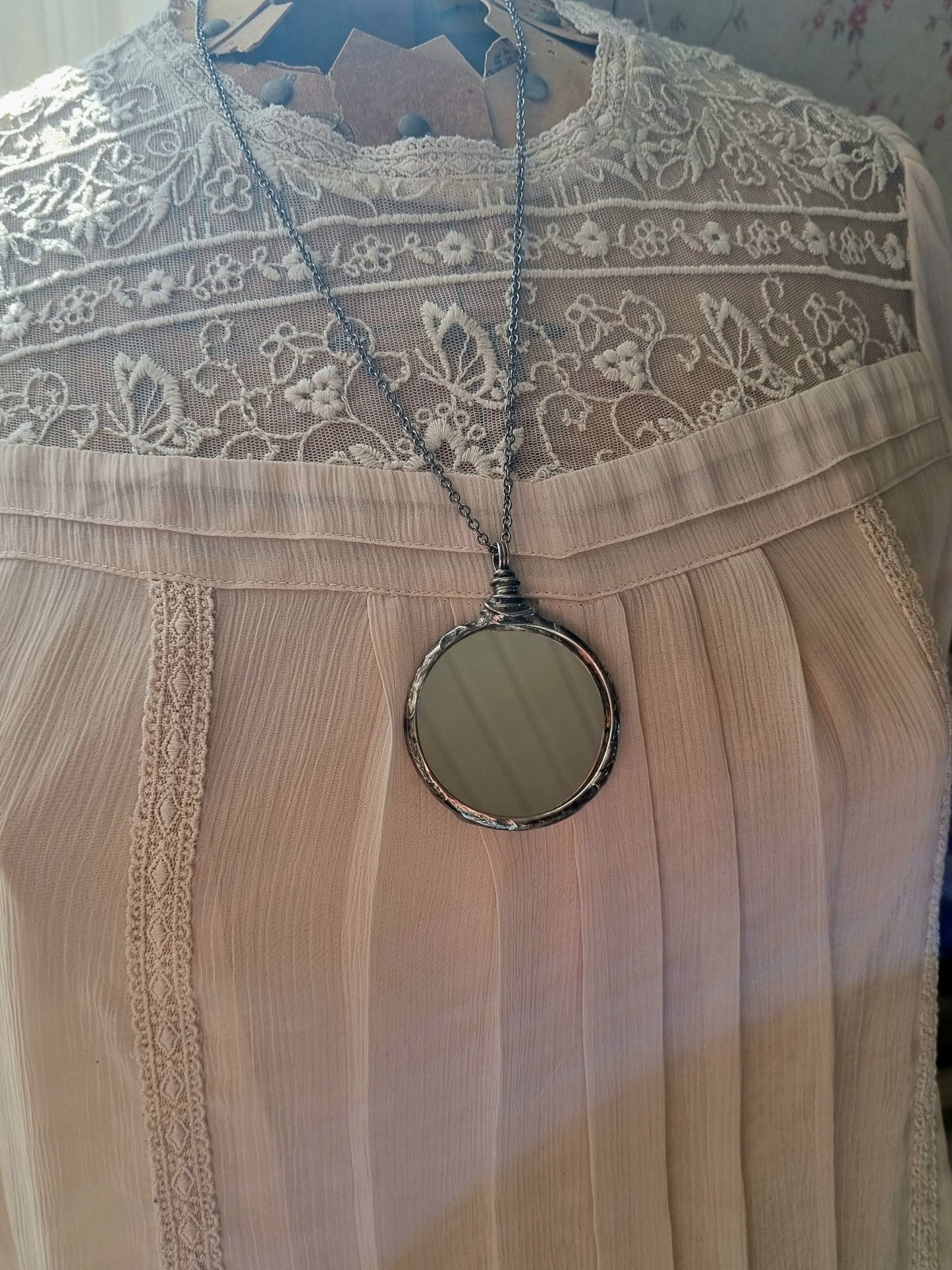 Mirror necklace with upcycled mirror glass