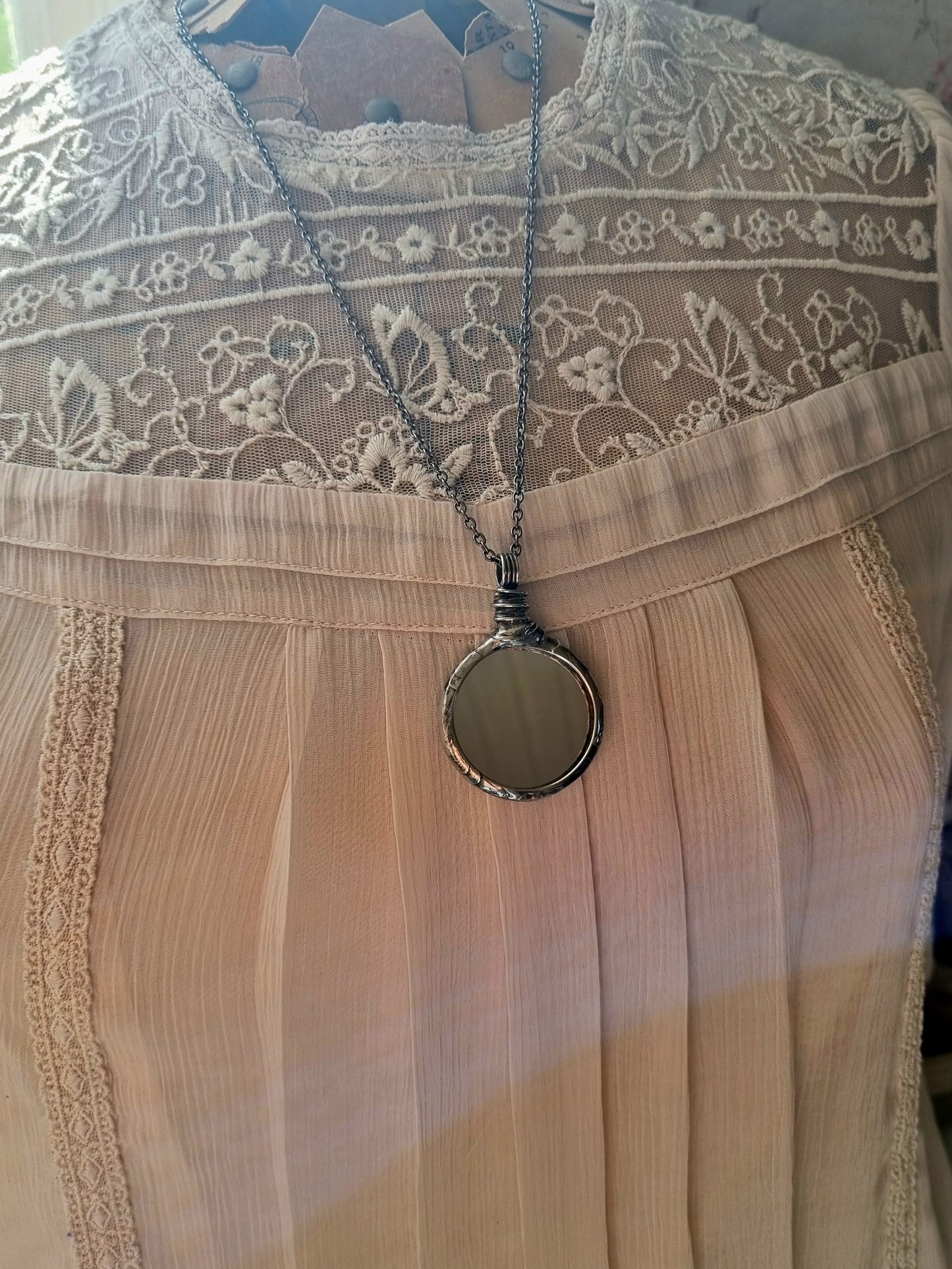 Mirror necklace with upcycled mirror glass