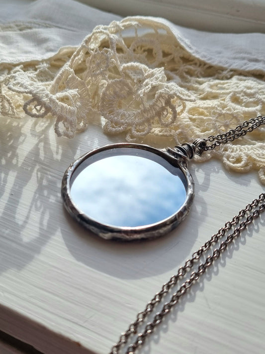 Mirror necklace with upcycled mirror glass
