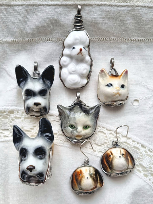 Cat and Dog porcelain necklaces