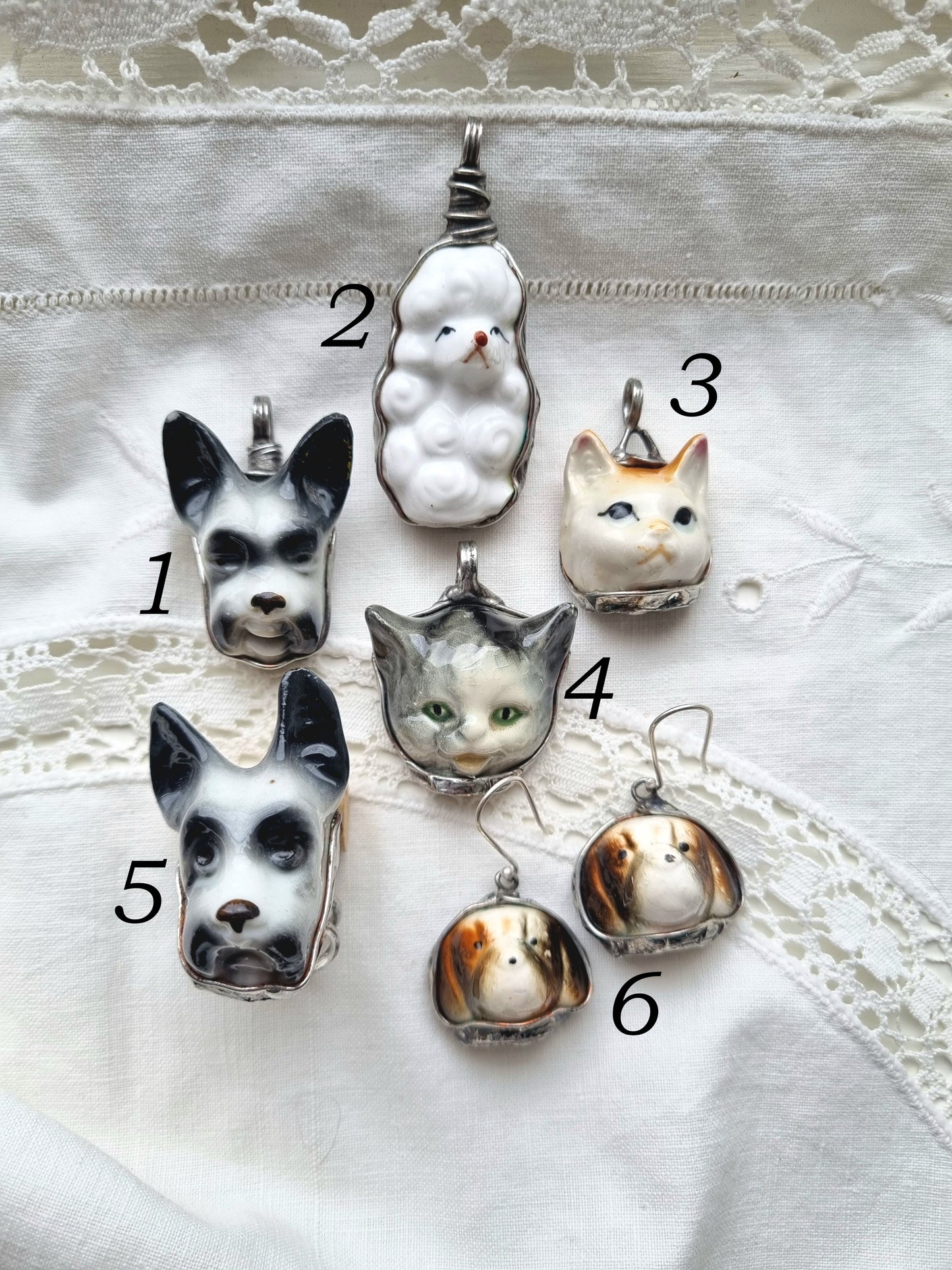 Cat and Dog porcelain necklaces