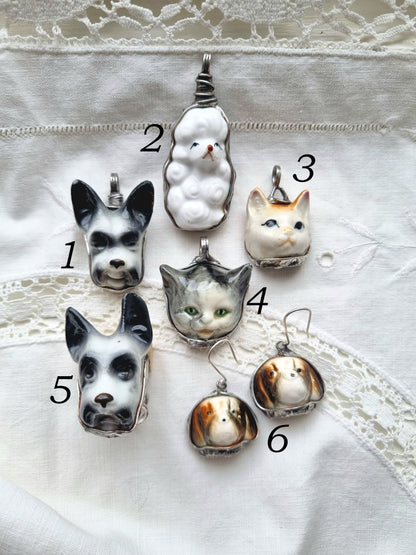 Cat and Dog porcelain necklaces