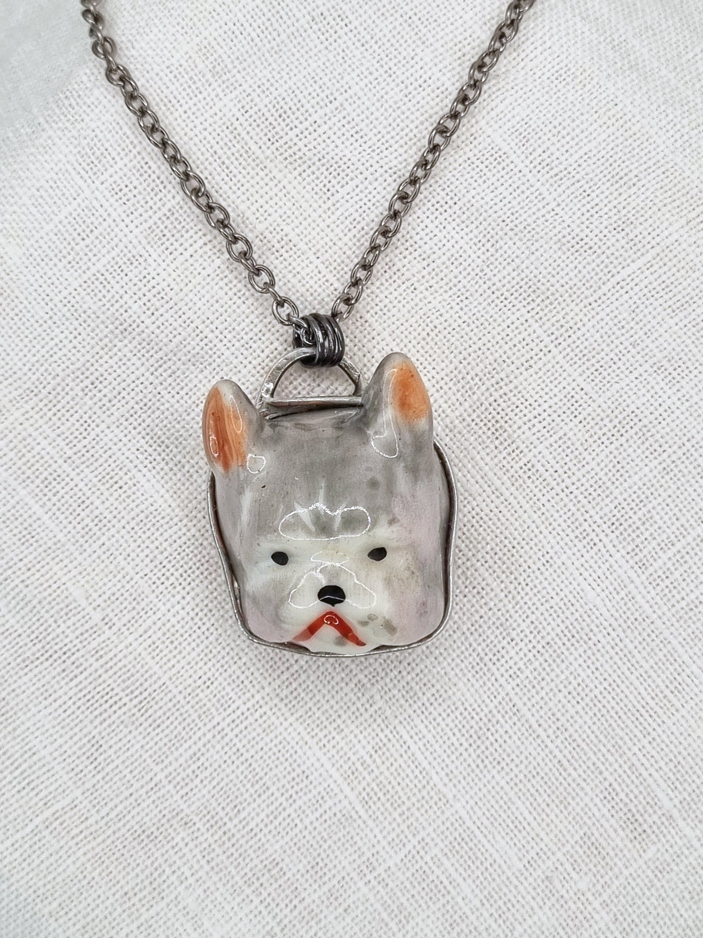 Bulldog porcelain necklace