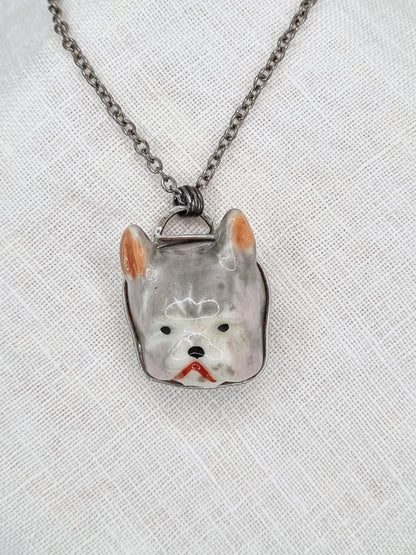 Bulldog porcelain necklace