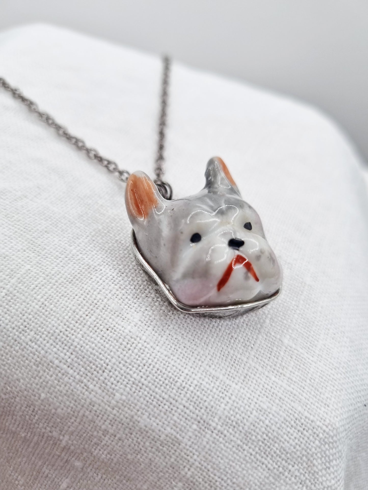 Bulldog porcelain necklace