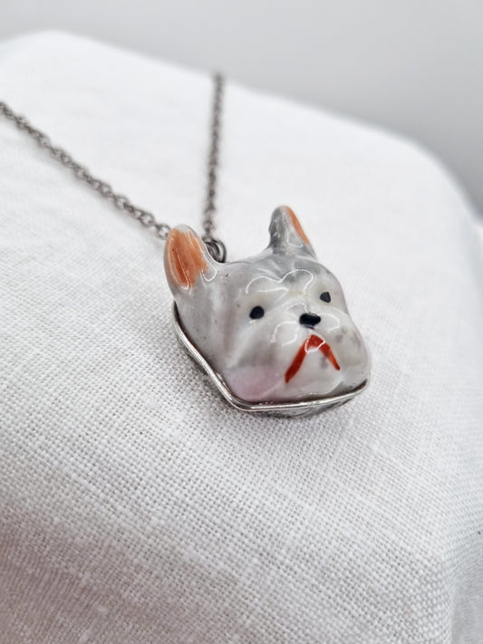 Bulldog porcelain necklace