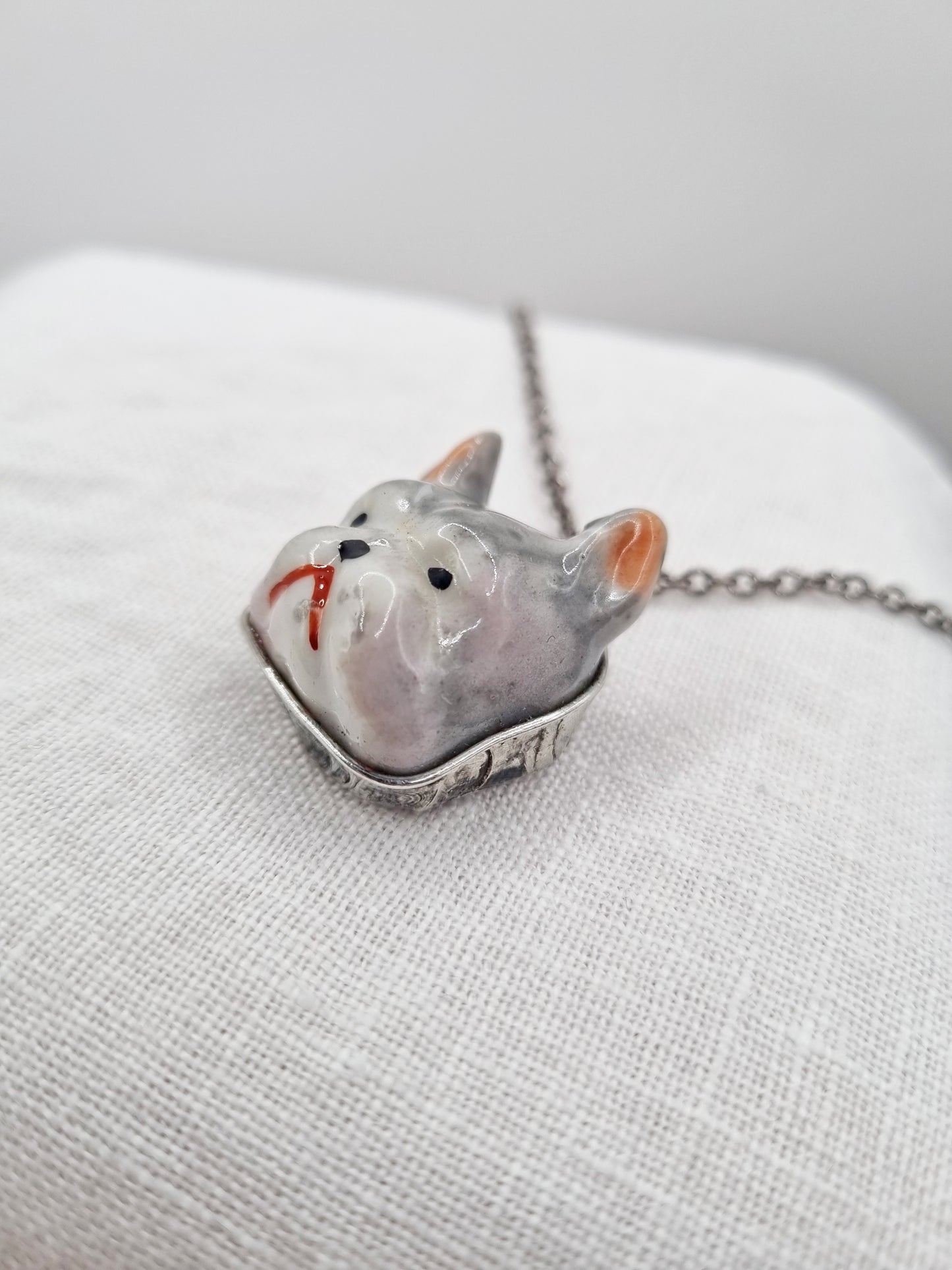 Bulldog porcelain necklace