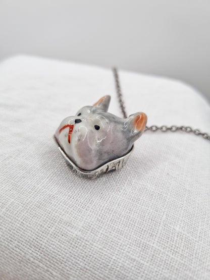 Bulldog porcelain necklace