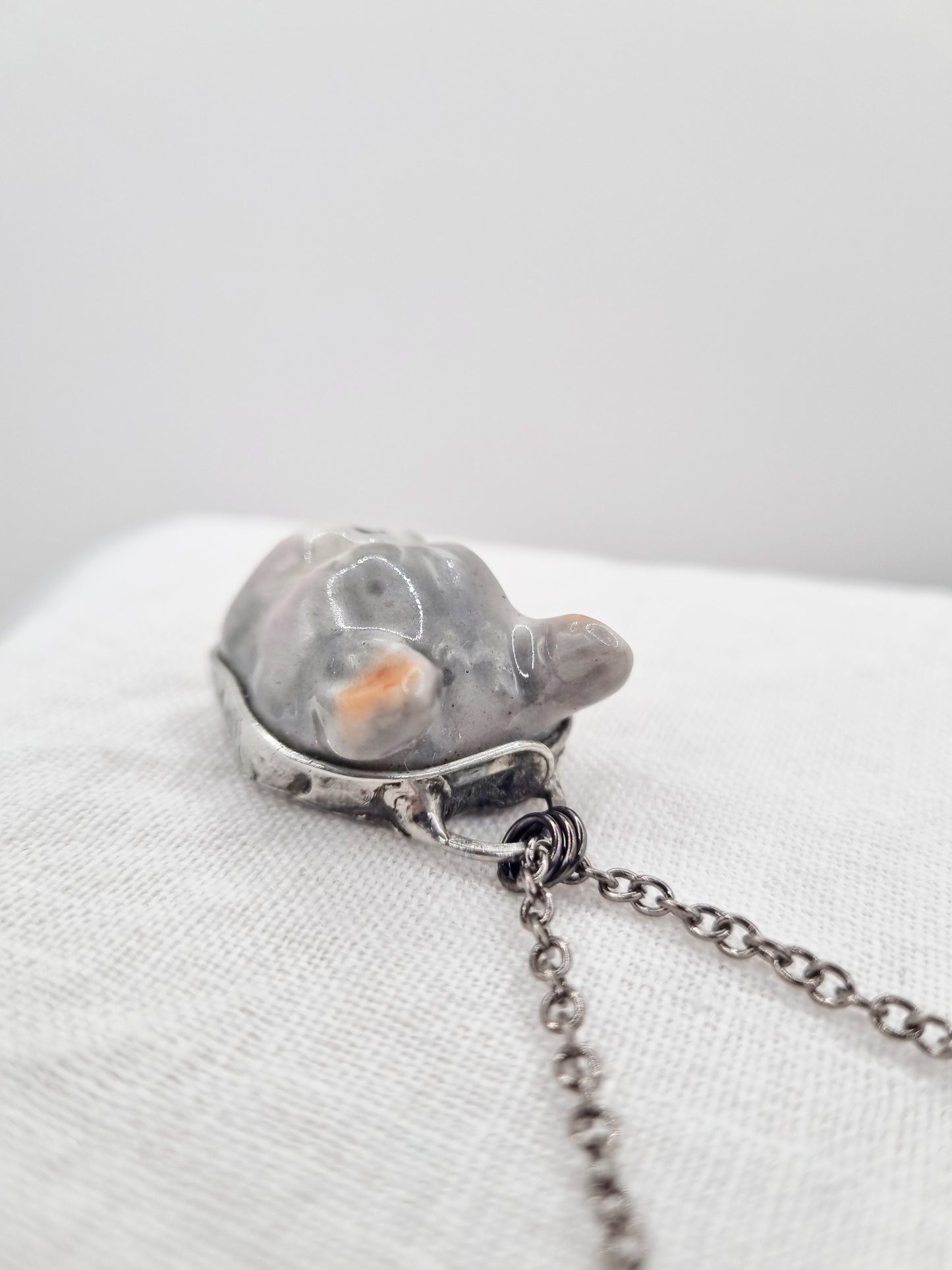 Bulldog porcelain necklace