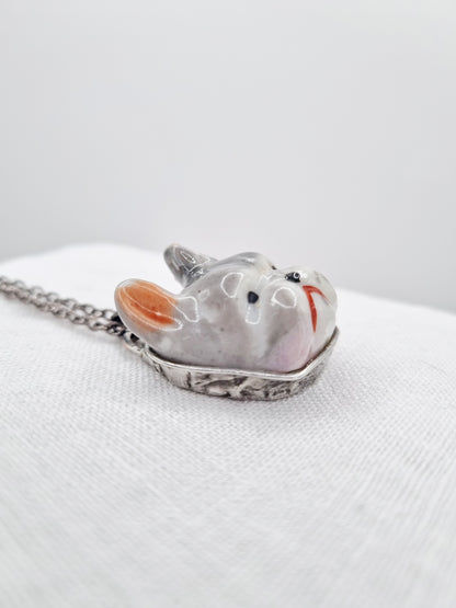 Bulldog porcelain necklace