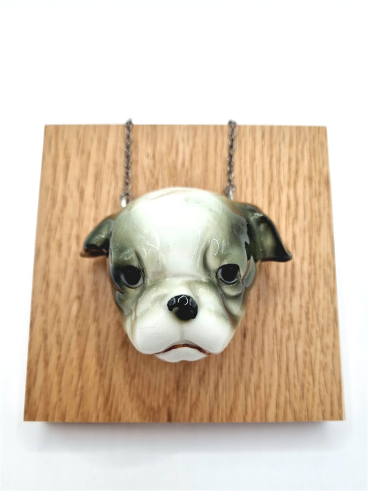 English Bulldog porcelain necklace