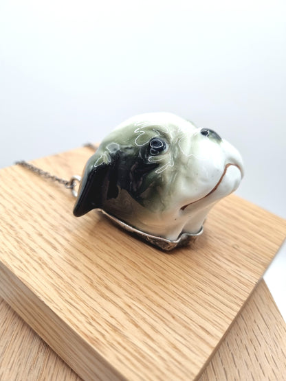English Bulldog porcelain necklace