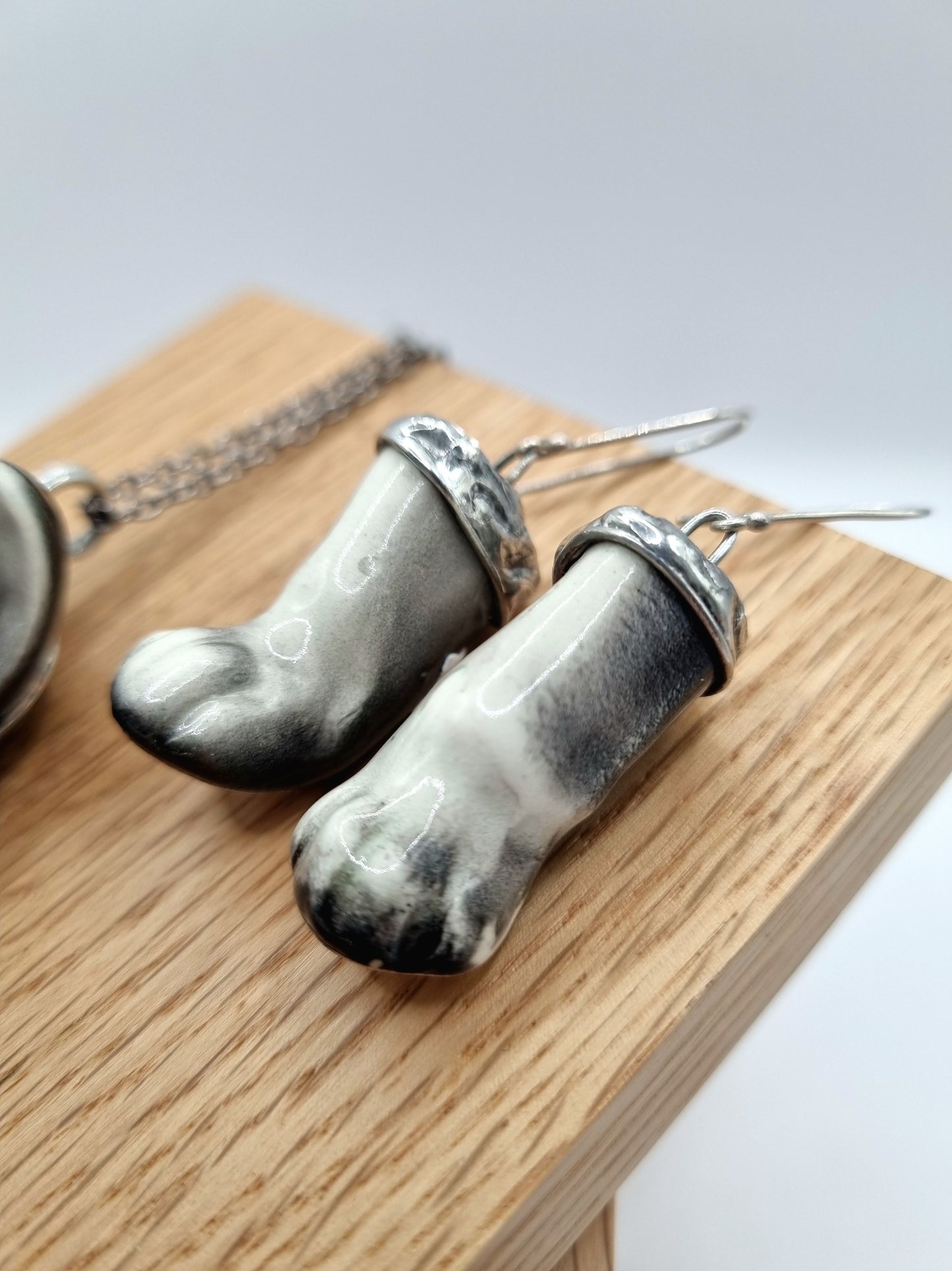 French Bulldog (black) porcelain necklace with earrings