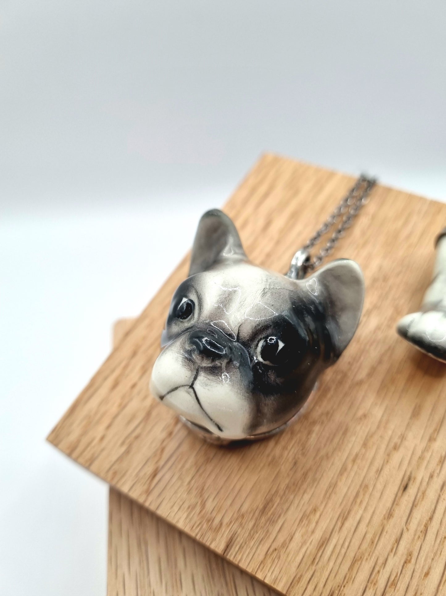 French Bulldog (black) porcelain necklace with earrings