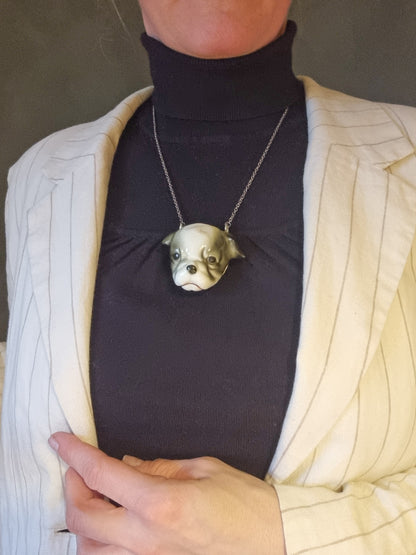 English Bulldog porcelain necklace