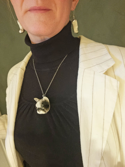 French Bulldog (black) porcelain necklace with earrings