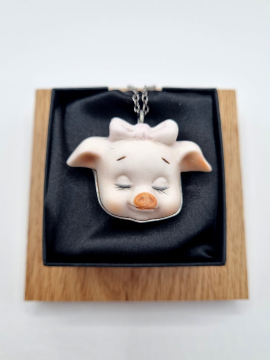 Pig Number 1 porcelain necklace