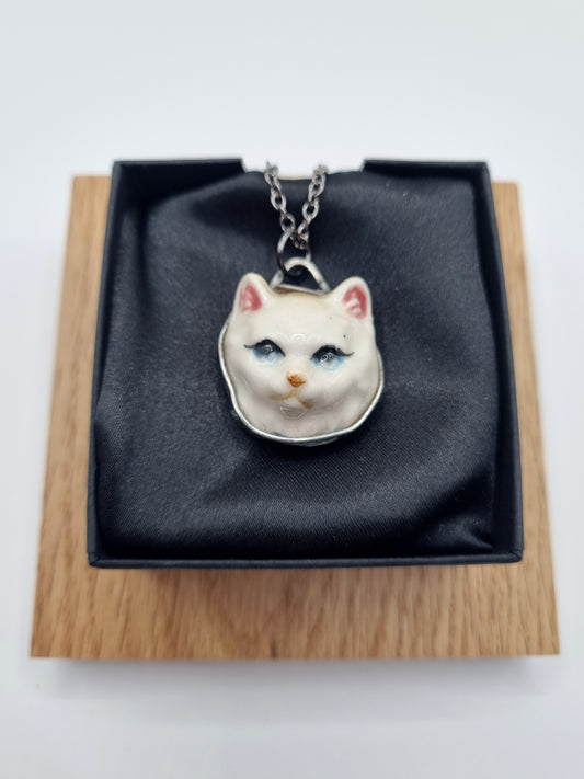 White Cat porcelain necklace