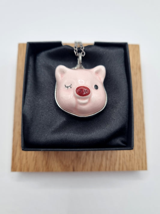 Pig Number 3 porcelain necklace