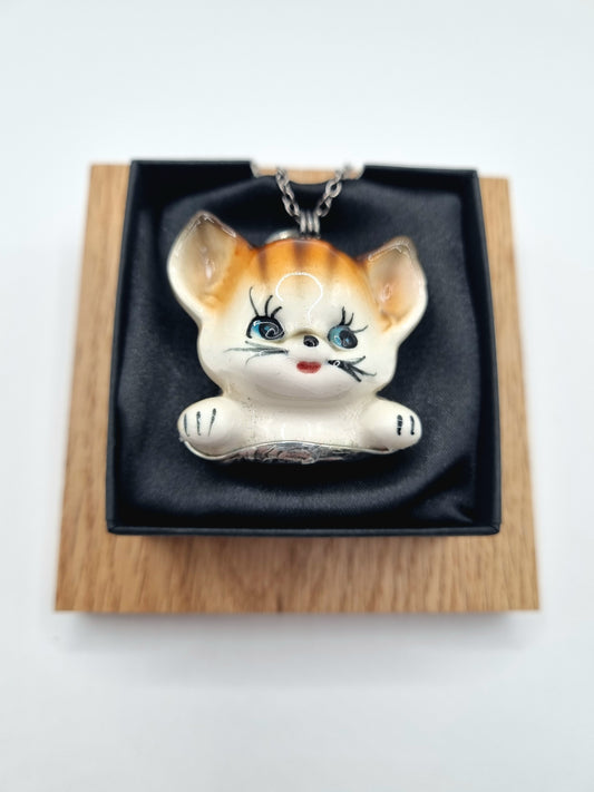 Large Cat porcelain necklace