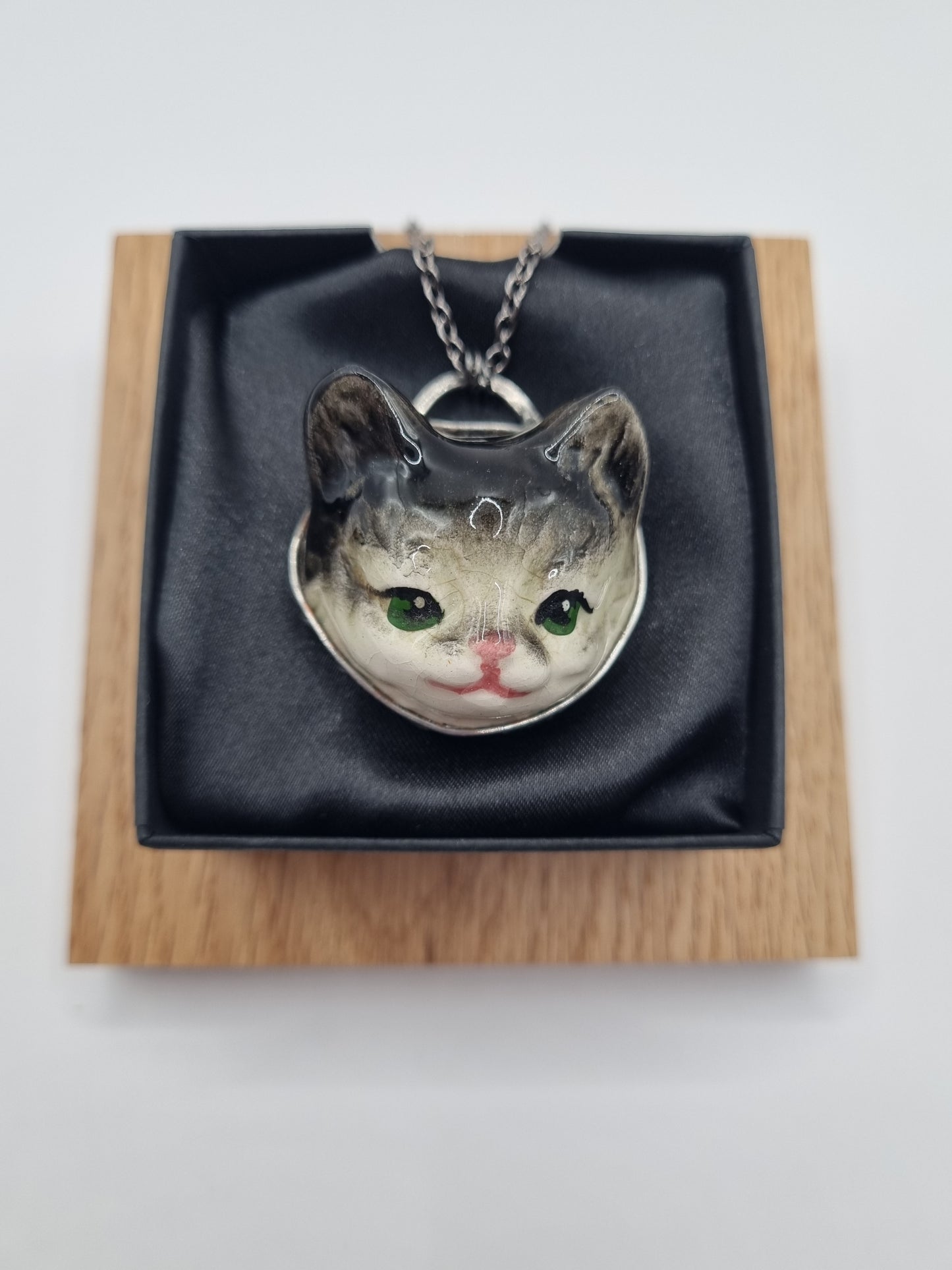Black and White Cat porcelain necklace