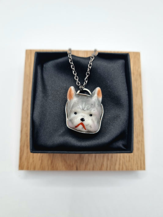 Bulldog porcelain necklace