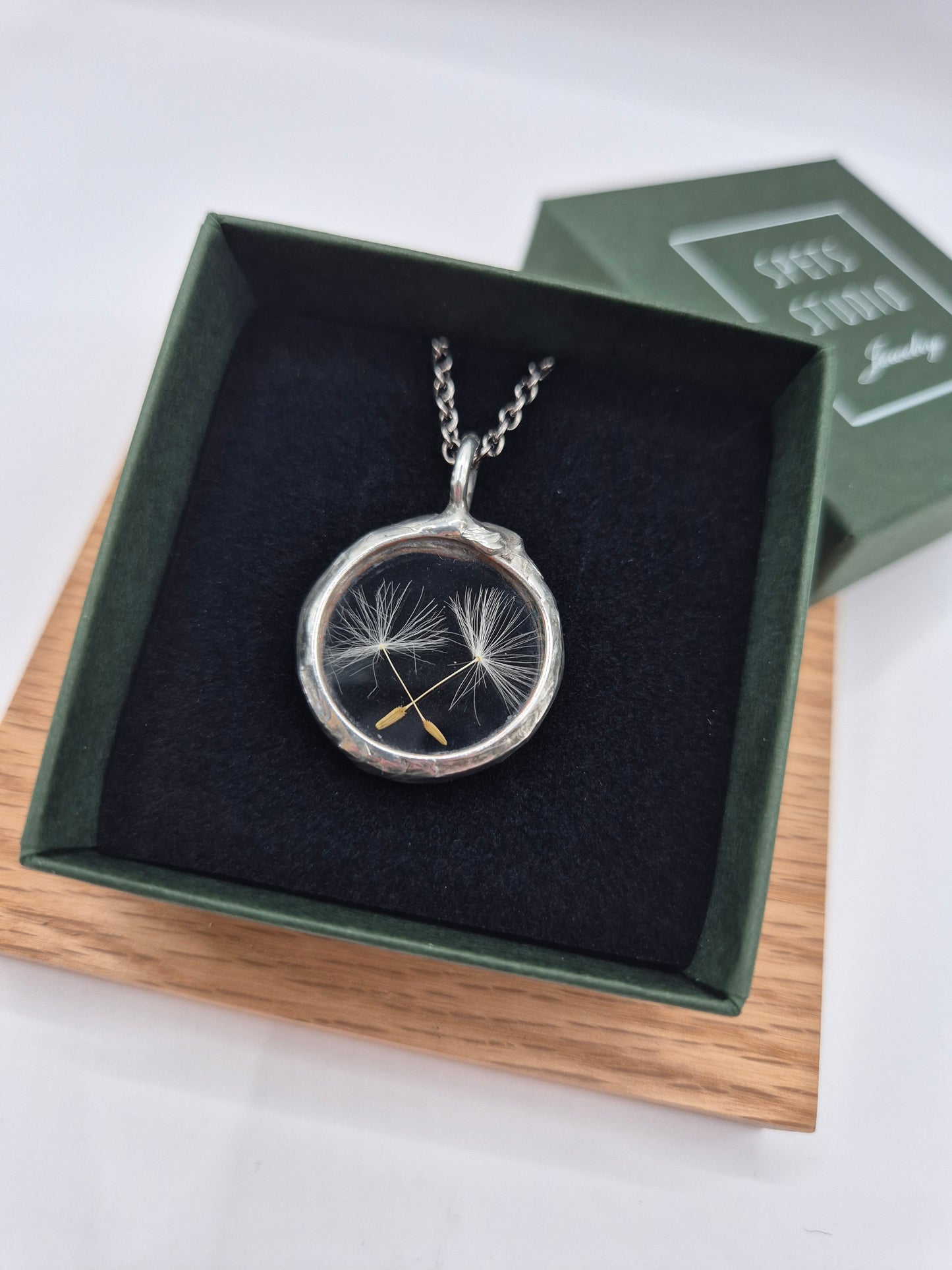 Dandelion seed necklace, small. Terrarium necklace.