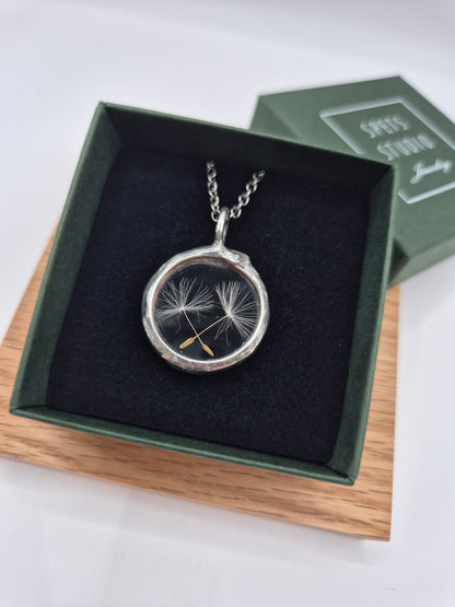 Dandelion seed necklace, small. Terrarium necklace.