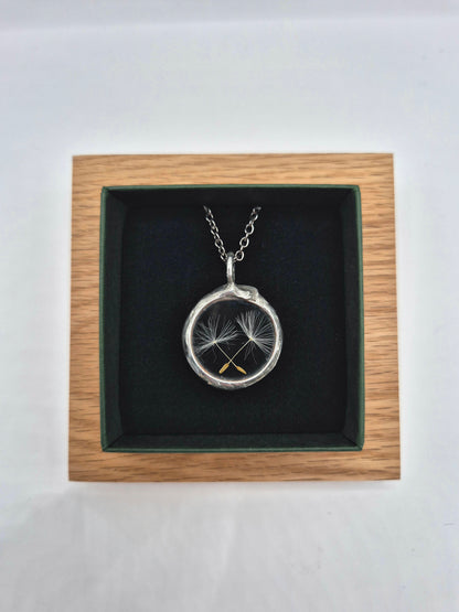 Dandelion seed necklace, small. Terrarium necklace.