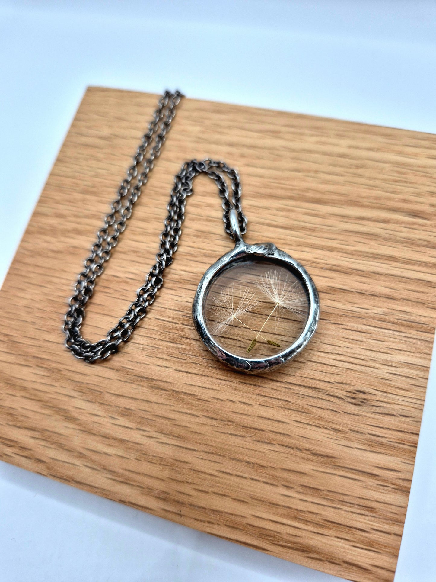 Dandelion seed necklace, small. Terrarium necklace.