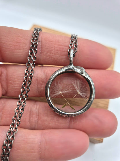 Dandelion seed necklace, small. Terrarium necklace.