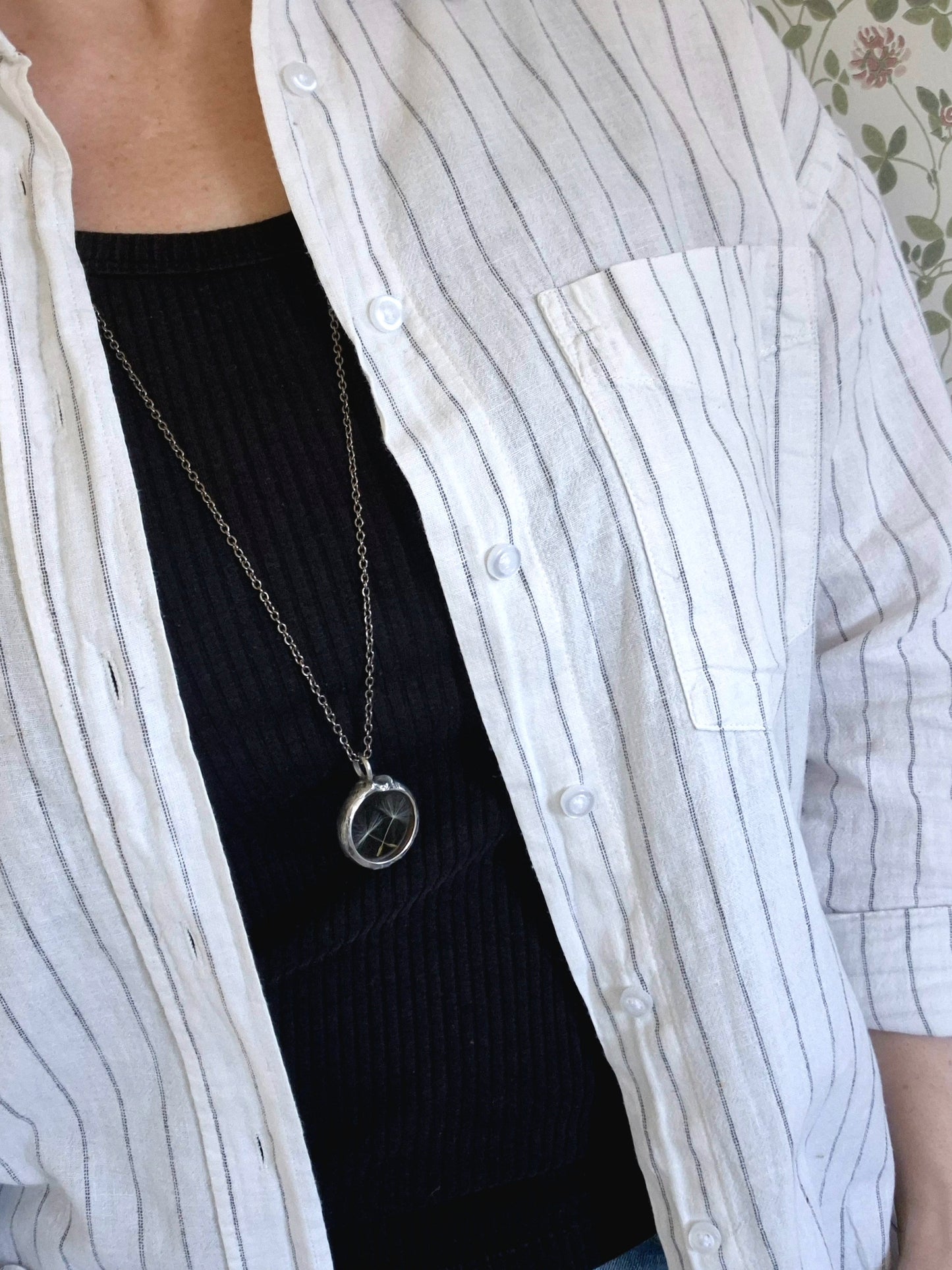 Dandelion seed necklace, small. Terrarium necklace.