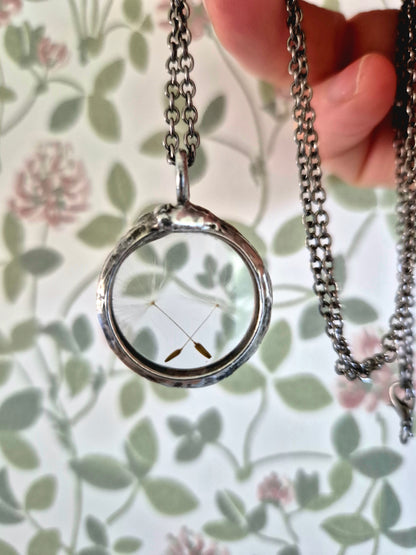 Dandelion seed necklace, small. Terrarium necklace.