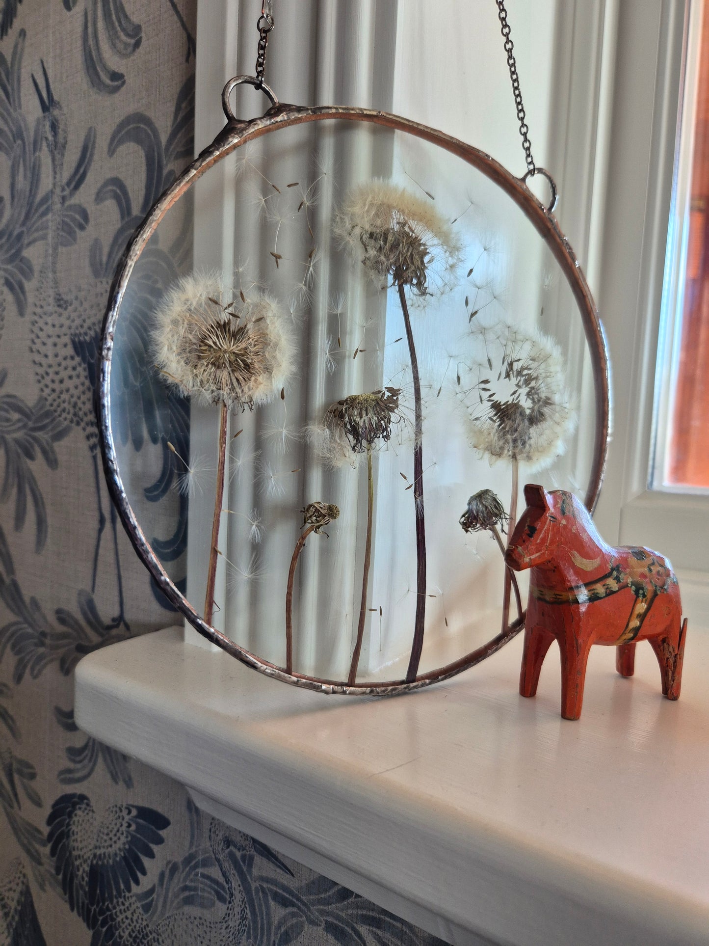 Dandelion botanical window decoration, Terrarium decor. Round