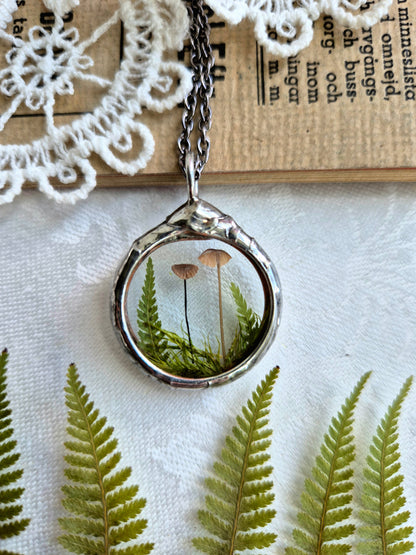 Mushroom and Fern necklace No 1, Forest necklace.