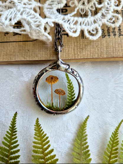 Mushroom and Fern necklace No 3, Forest necklace.