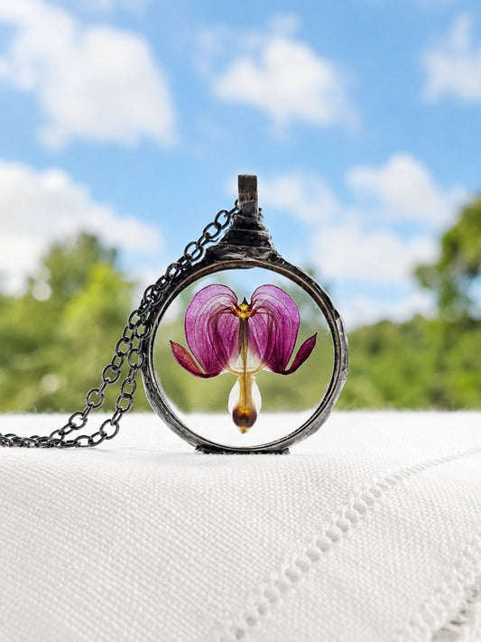 Bleeding Heart Necklace with real, pressed flower