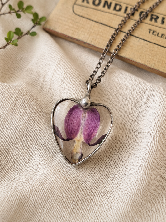 Bleeding heart pendant, heart shaped flower necklace.