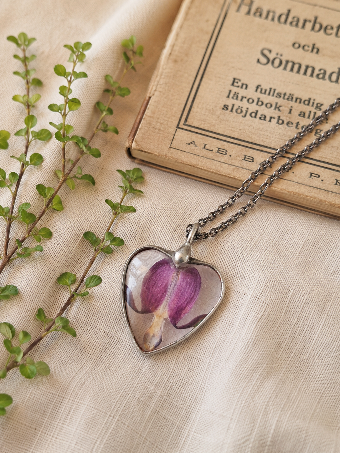 Bleeding heart pendant, heart shaped flower necklace.