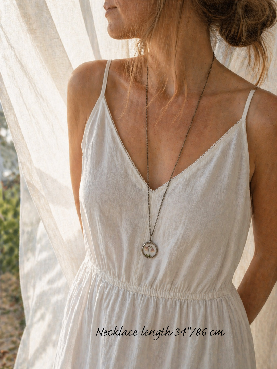 Twinflower Linnea Small Terrarium Necklace with real, pressed flower.