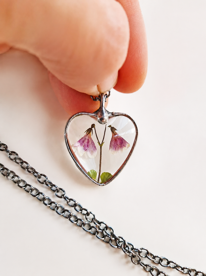 Twinflower Linnea heart necklace. Terrarium jewelry.